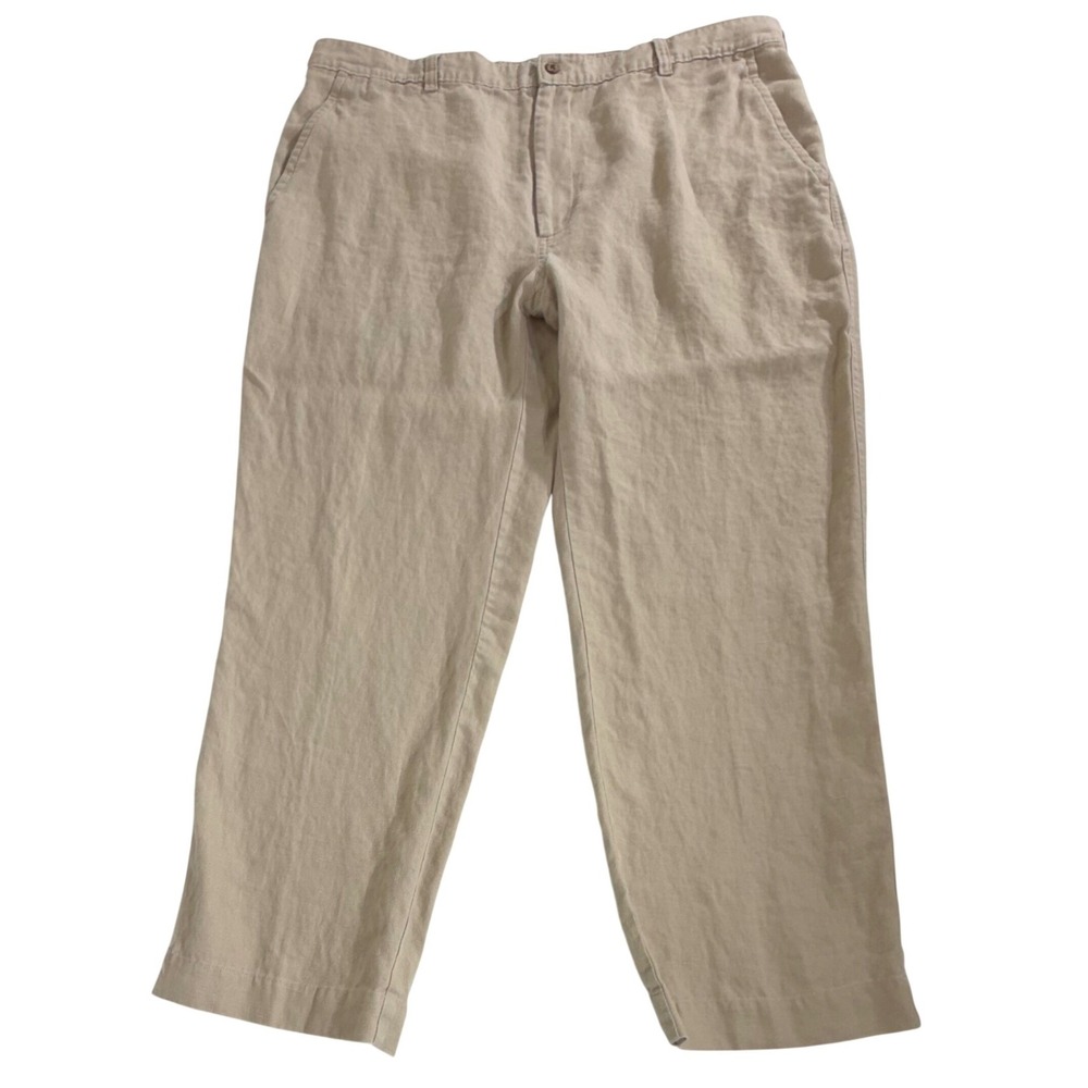 Jos A Bank Linen Pants 40x29 (38x28) Beige Flat Front Relaxed Summer Trousers
